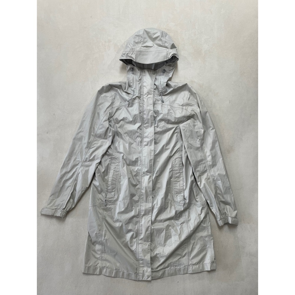 LL Bean Women Light Gray Trail Model Rain Jacket Parka S REG 268313